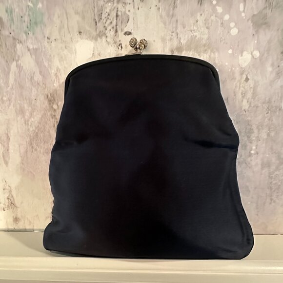 🖤 Incredibly Elegant Vintage Coblentz Original Dark Blue Satin Evening Bag 🖤 - Picture 1 of 9